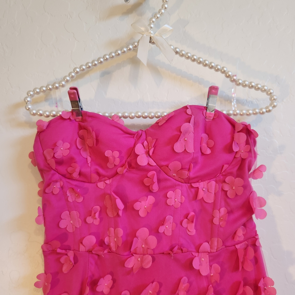 Strapless Pink Floral Dress
